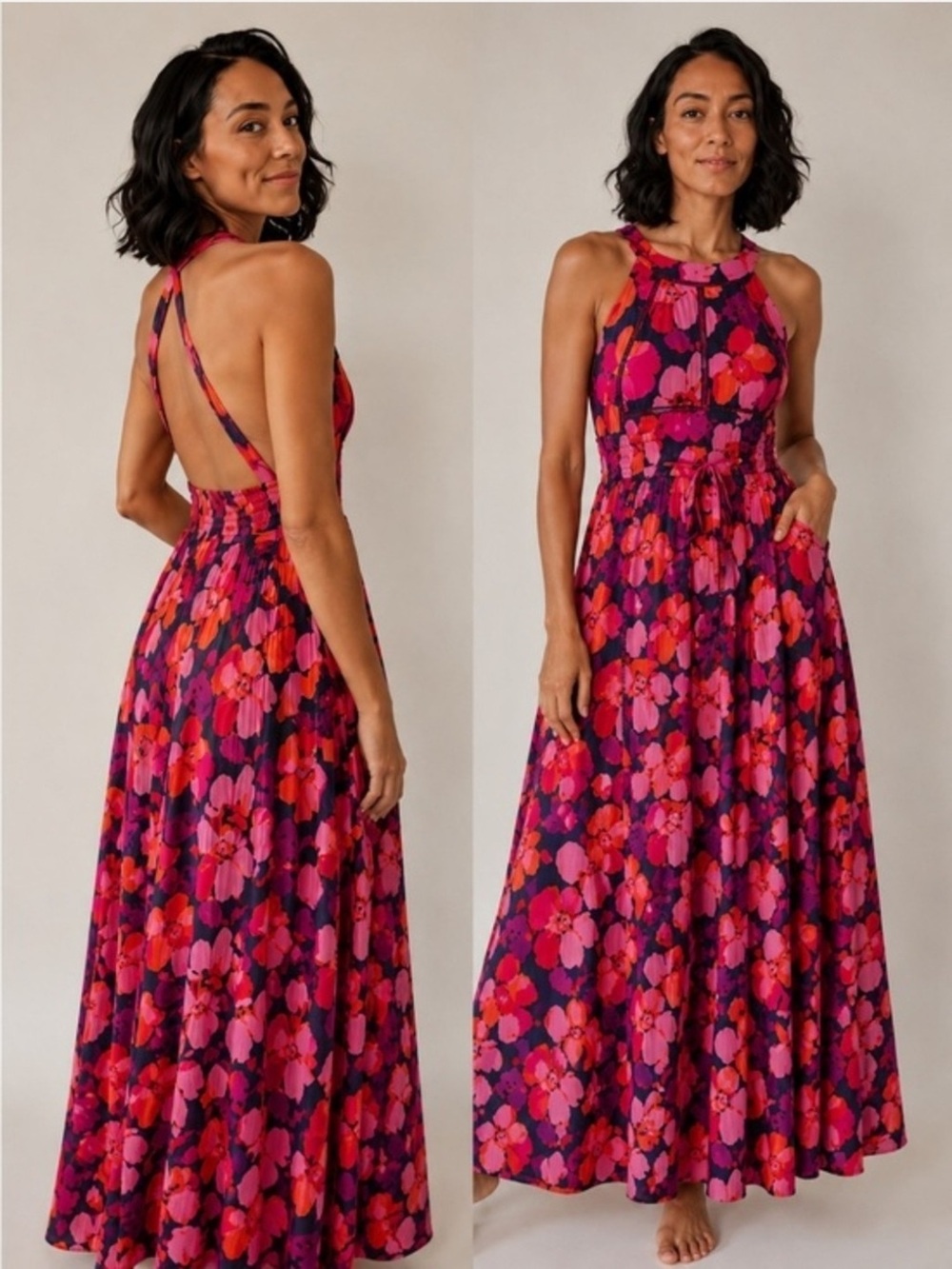 Anthropologie Abel The Label Charlotte Floral Halter Maxi Dress Size Medium